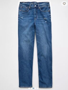 American Eagle Super High-Rise Baggy Straight Jeans in Medium Blue Denim